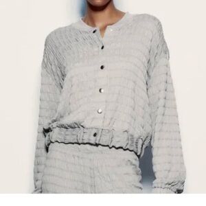 Zara Textured Weave Bomber Jacket women’s medium gray cropped minimalist modern